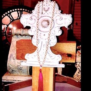 WHITE PEARLS 28” NECKLACE 9mm with 7” LONG PINK SILK TASSEL  MALA  NEW HAND MADE